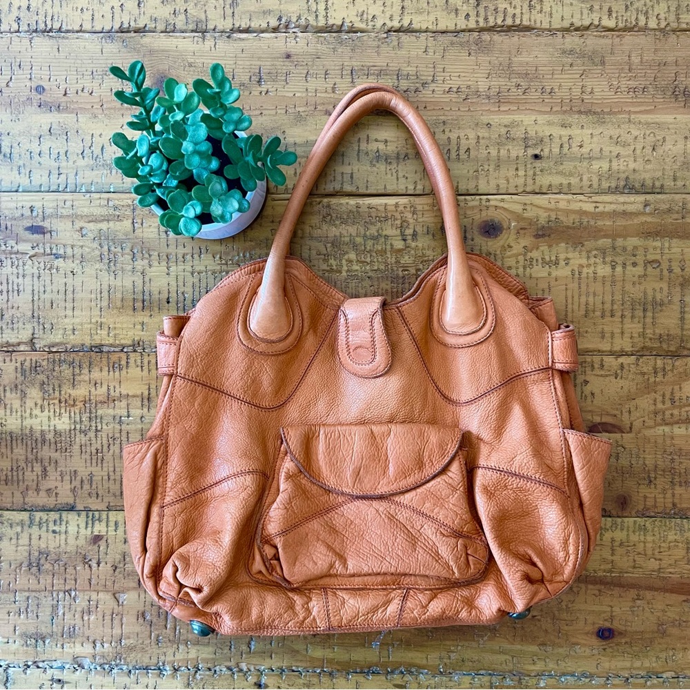 Anthropologie “Lucky Penny” Orange Leather Bag